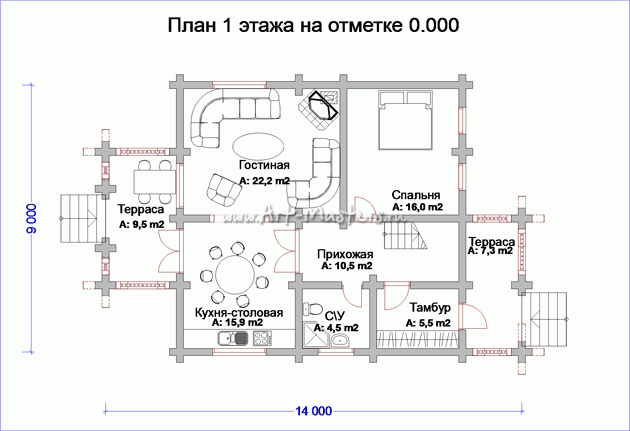 план 1 этажа деревянного дома Русич-21