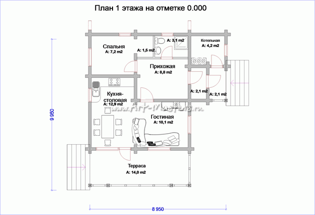 план 1 этажа деревянного дома Истринский-22
