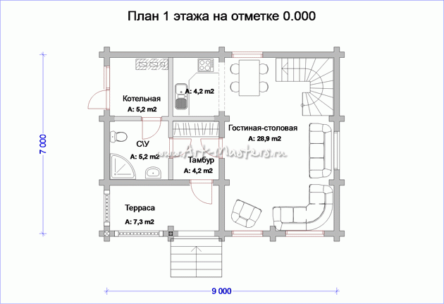 план 1 этажа деревянного дома Меркурий-21