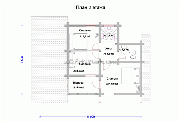 план 2 этажа деревянного дома Апрель