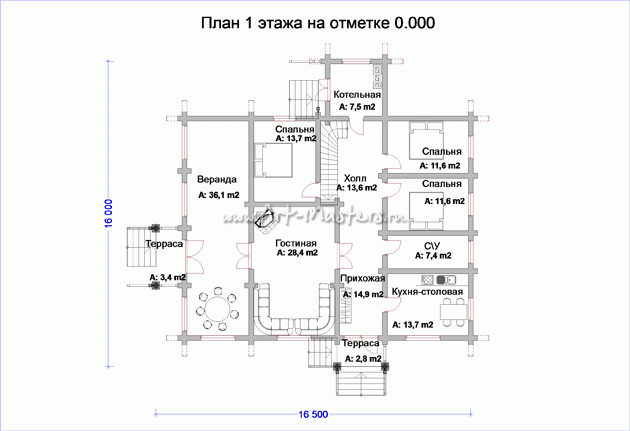 план 1 этажа деревянного дома Афина-22