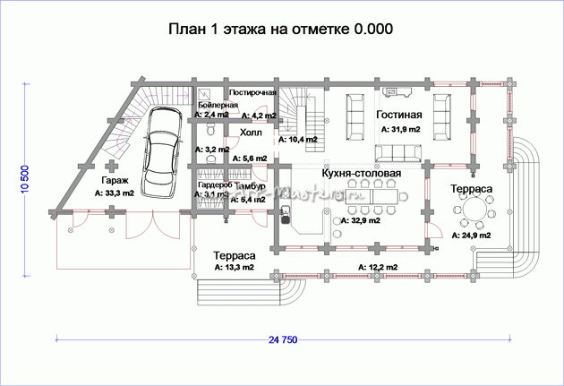 план 1 этажа деревянного дома Альтаир-V2