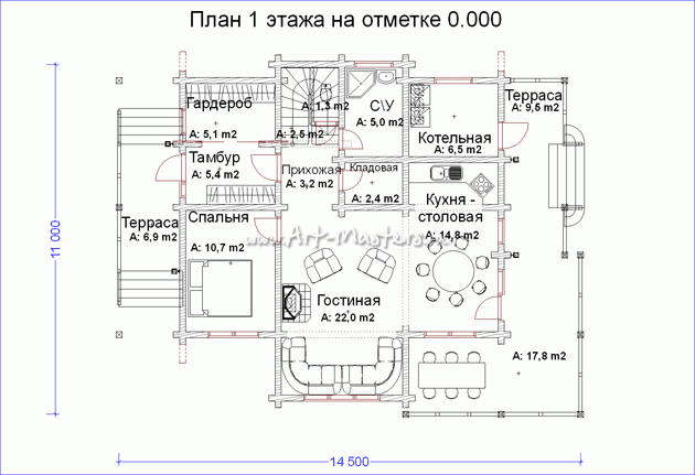 план 1 этажа деревянного дома Август-21