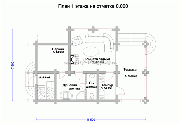 план 1 этажа деревянной бани Август-21