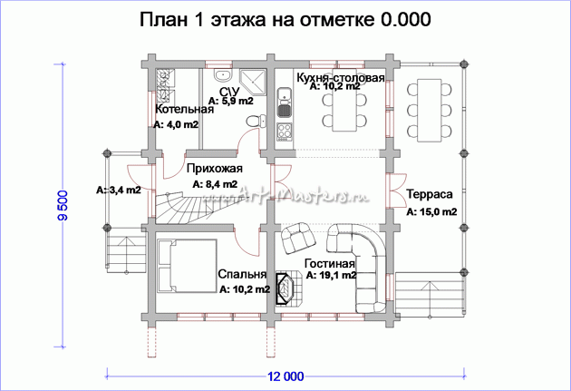 план 1 этаж деревянного дома Балтика