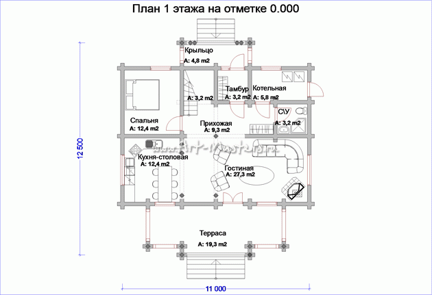 план 1 этажа деревянного дома Боровик-196