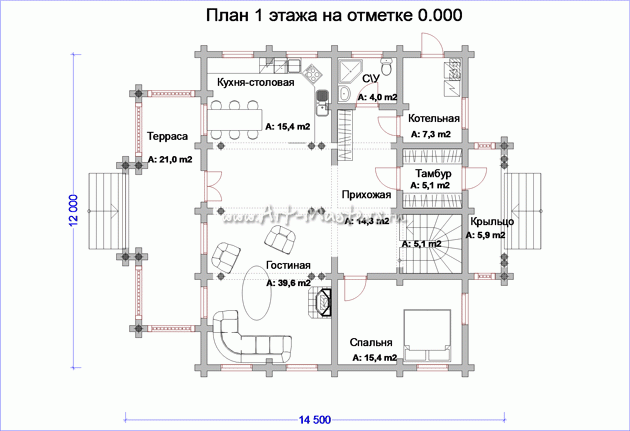 план 1 этажа деревянного дома Боровик-230