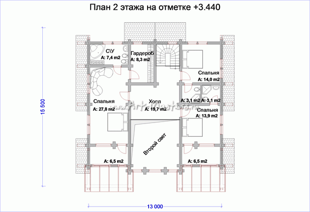 план 2 этажа деревянного дома Боровик-274