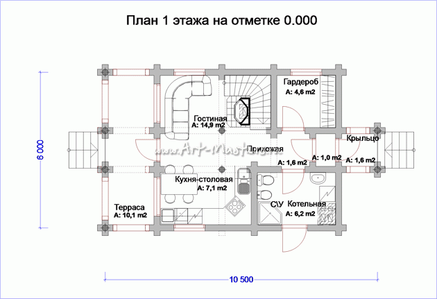 план 1 этаж деревянного дома Боровик-90