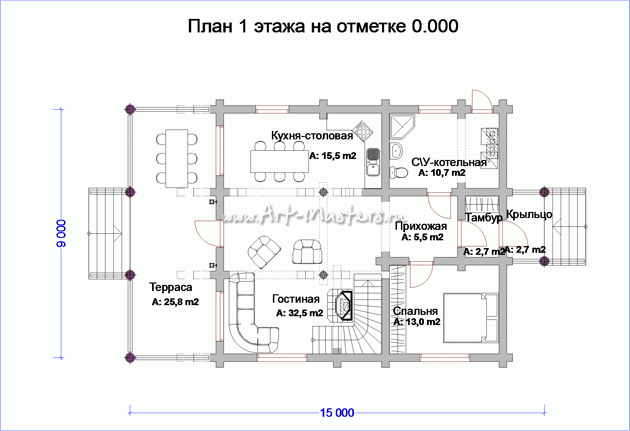 план 1 этажа деревянного дома Боровик-Сказка