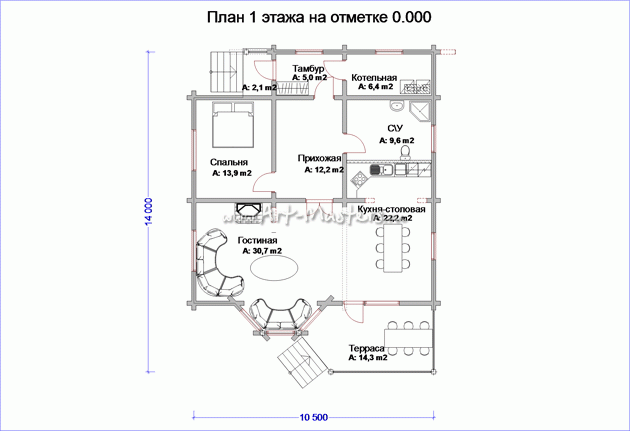 план 1 этажа деревянного дома Дубрава-24V3