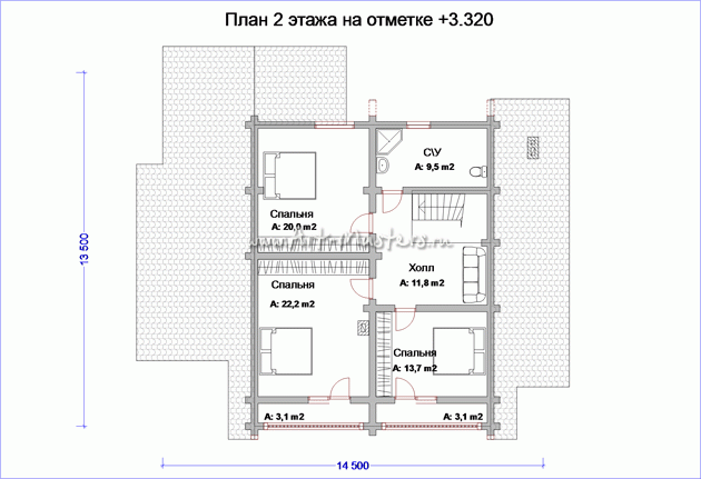 план 2 этажа деревянного дома Дубрава КВ-21Y
