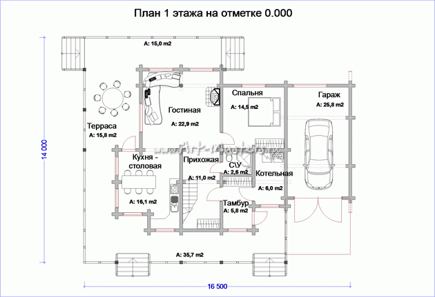 план 1 этажа деревянного дома Эверест