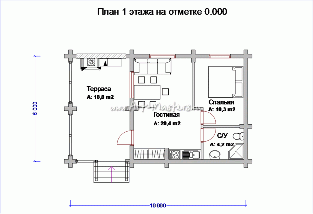план 1 этаж деревянного дома Хибины-13v32