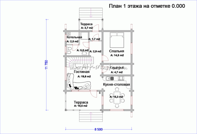 план 1 этаж деревянного дома Истринский-21