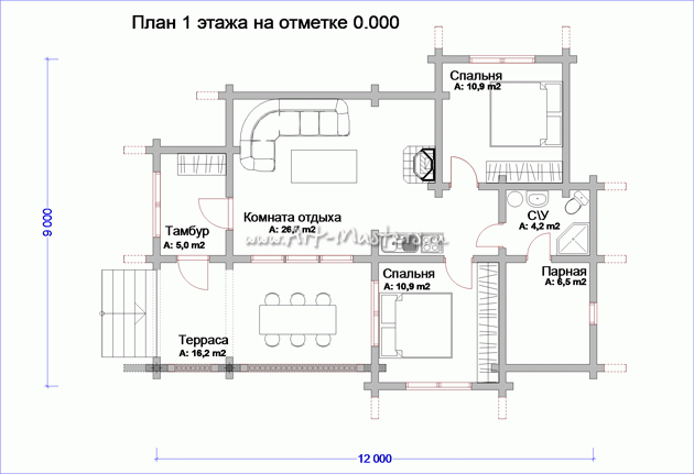 план 1 этаж деревянного дома Можжевельник