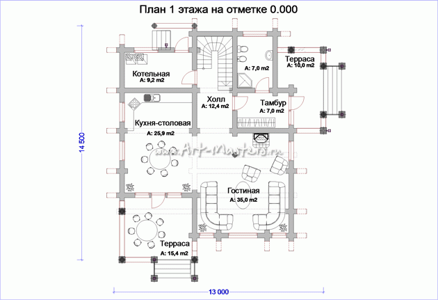 план 1 этажа деревянного дома Кимры