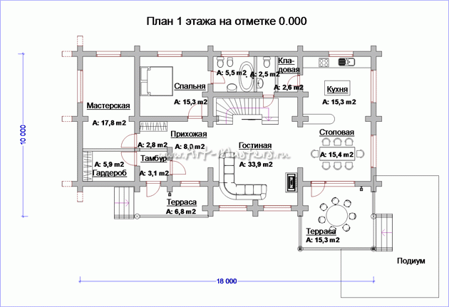 план 1 этажа деревянного дома Клен-23