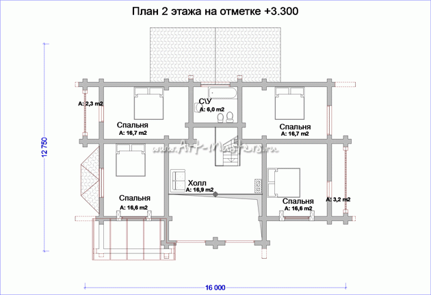 план 2 этажа деревянного дома Клен-БК2-21