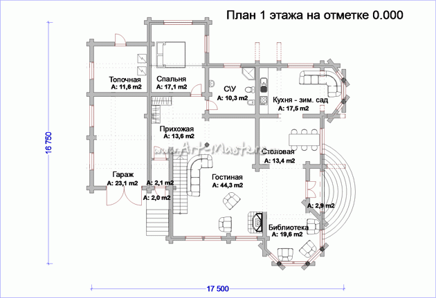 план 1 этажа деревянного дома Ласточка