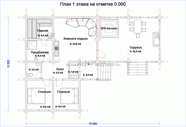 план 1 этажа деревянной бани Медуница-12