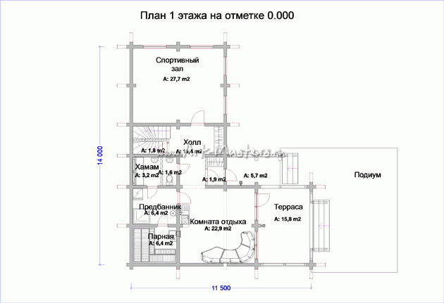 план 1 этажа деревянной бани СПА Медуница-25Y
