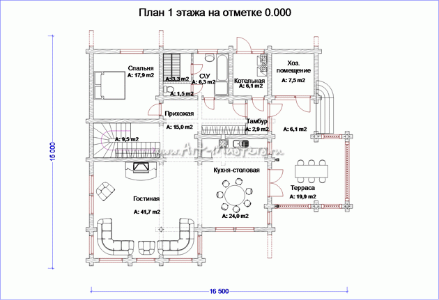 план 1 этажа деревянного дома Памир
