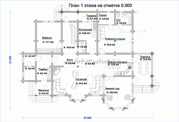 план 1 этажа деревянного дома Подснежник-312