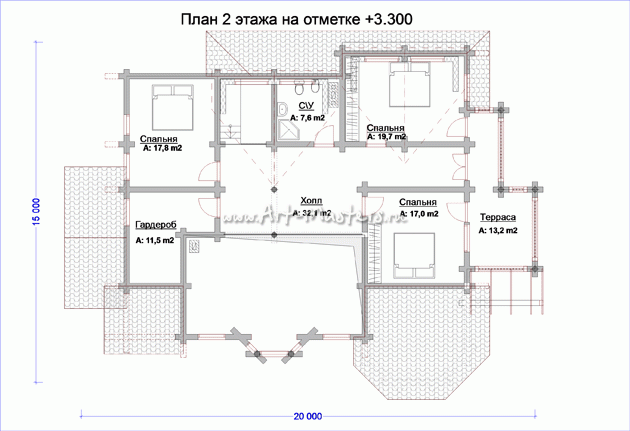 план 2 этажа деревянного дома Подснежник-312