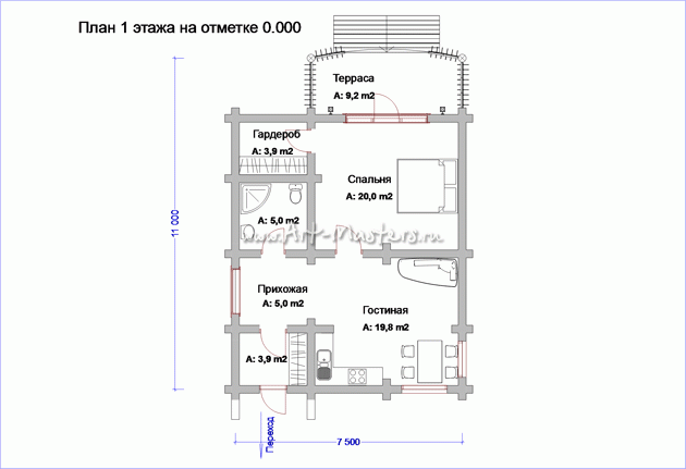 план 1 этаж деревянного дома Радужный-11