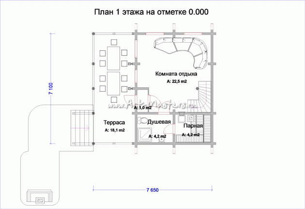 план 1 этажа деревянной бани Вега-21