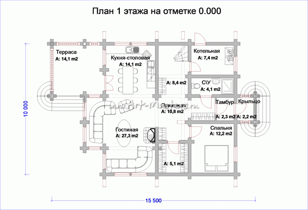 план 1 этажа деревянного дома Виктория-21